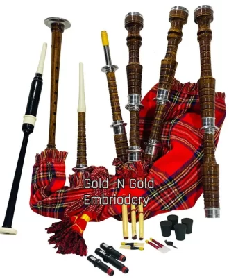 Pride Of Scotland Scottish Tartan BagpipeSilver Mounts With Tutor Books And Hard Case