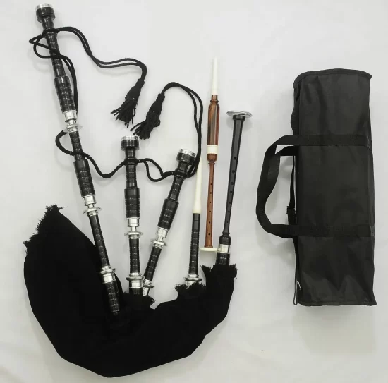 New Bagpipe Rosewood Black Color Silver Mounts/Scottish Bagpipes Black