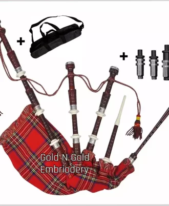 Scottish Bagpipe Rosewood Tartan Black Finish with Silver Plain Mounts