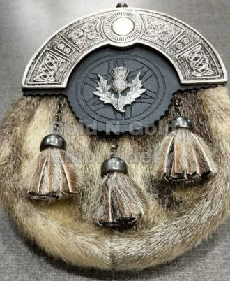 Scottish Men Full Dress Kilt Sporrans Thistle Badge Antique Finish