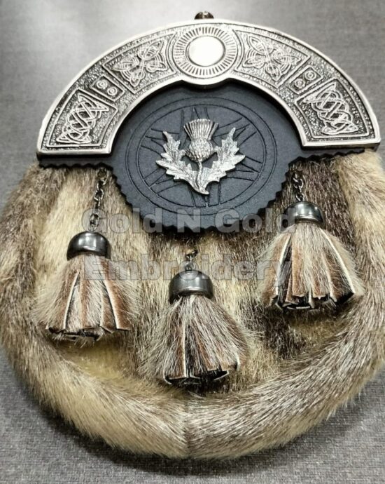 Scottish Men Full Dress Kilt Sporrans Thistle Badge Antique Finish