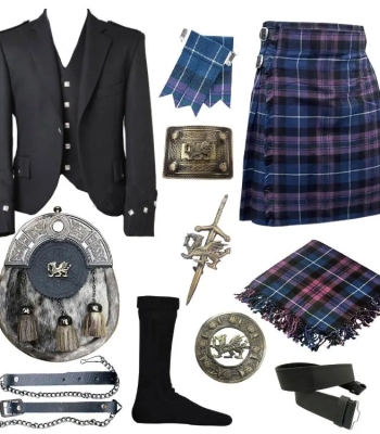 Scottish Men’s Argyle Jacket Wedding Outfit 11 pieces kilt set Dress Traditional Kilt Outfit Available in Various 50+ Tartan Colours